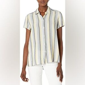Max Studio | NWOT Striped Button Down Rayon Linen Blend Shirt Size M Medium